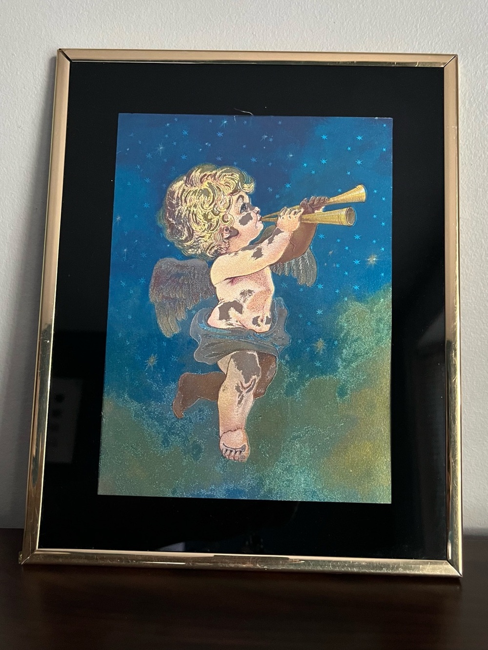 Vintage 1990s Holographic Cherub Angel Wall Foil Art Framed Heavenly Victorian - Picture 3 of 10